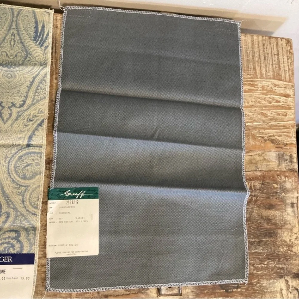 8pcs Fabric Samples Lot - Rustic Blues and Greys Paisley Damask Solid
